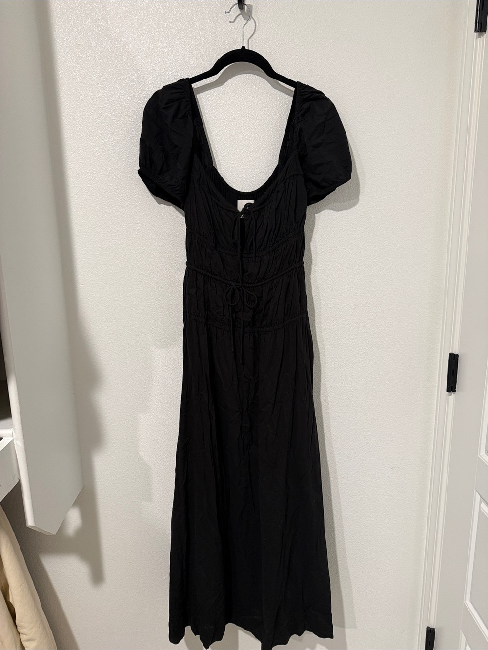 Reformation Black Puff-Sleeve Midi Dress